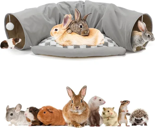 Miniatura 15 de BWOGUE Cama Túnel para Conejos, Juguetes de Tubos Túnel Plegables 2 en 1 con Alfombrilla Removible y Escondite para Gatos, Gatitos, Conejos, Rosa