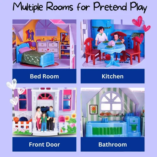Miniatura 5 de Liberty Imports Mi Hermosa Casa de Muñecas Fold and Go Pretend Play Mini Casa de Muñecas Plegable con Juego de Bolsillo, Figuras de Familia