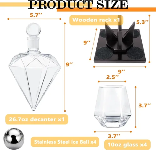 Miniatura 2 de Juego de decantador de whisky de diamante, juego de decantador de diamante con 4 vasos y 4 piedras de whisky, juego de decantador de whisky, regalo