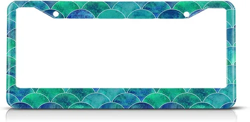 Marco de matrícula azul con escamas de pez verde, portamatrícula de sirena con arte japonés, marco para placa de coche, accesorios para automóvil,