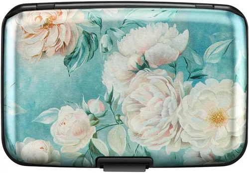 Miniatura 227 de ELFISH Mini cartera de aluminio RFID para tarjetas de crédito, funda de identificación de metal para hombres y mujeres, Happy Flower, Cartera Rfid
