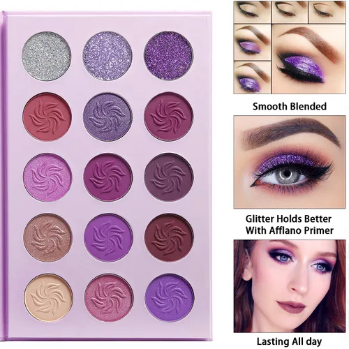 Miniatura 2 de Afflano Paleta de sombra de ojos morada, purpurina mate, paleta de maquillaje de ojos rosa altamente pigmentada, paleta de maquillaje de ojos rosa