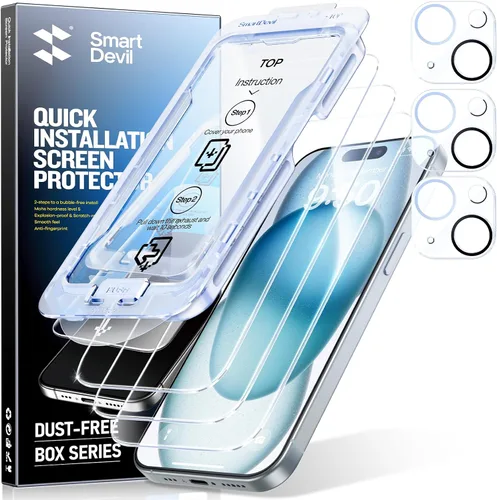 Miniatura 17 de SMARTDEVIL Paquete de 2+2 protectores de pantalla transparente HD para iPhone 17 Pro Max con 2 protectores de lente de cámara, vidrio templado 9H