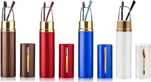 Miniatura 8 de Lentes de lectura ultra pequeños para hombres y mujeres, lectores de bolsillo delgados con clip para bolígrafo, carcasa de metal, bisagra