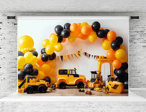 Kate Telón de fondo de construcción de camión volquete para niños, fondo de fotografía, decoración de fiesta de cumpleaños, 7 x 5 pies