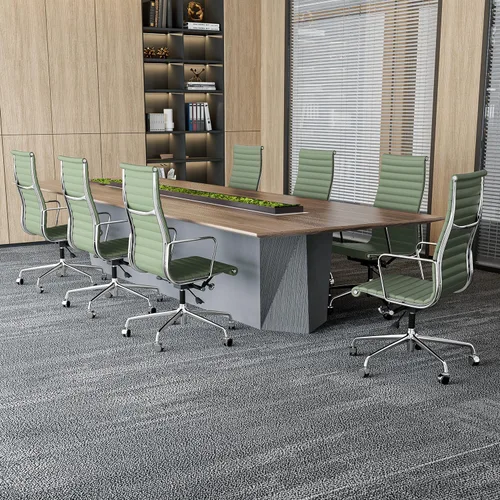 Miniatura 2 de Silla de oficina acanalada con cuero de grano superior, silla de escritorio ergonómica de respaldo alto con reposabrazos de aluminio y base de 5