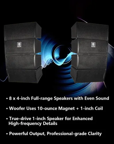 Miniatura 3 de PRORECK Club 3500 Subwoofer de 15 pulgadas 3000 W Sistema de altavoces PA alimentado por DJ, conjunto combinado con 8 altavoces de matriz