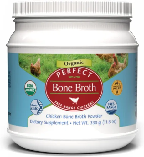 Perfect Organic - Caldo de hueso de pollo en polvo, caldo de pollo bajo en sodio, caldo de hueso paleo y keto en polvo (11.64 oz), 30 porciones