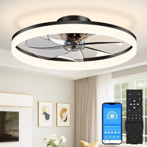 Miniatura 14 de VOLISUN Ventiladores de Techo de Perfil Bajo con Luces y Control Remoto, Ventilador de Techo Fandelier de Montaje Empotrado, 3000K-6500K Luz de Negro