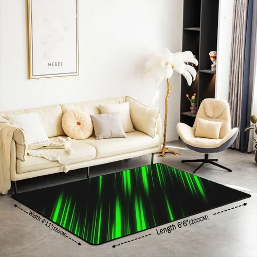 Miniatura 2 de jejeloiu Alfombra abstracta de arte moderno, alfombra de sala de estar para niños, niñas, mujeres, hombres, verde neón, negro, decoración