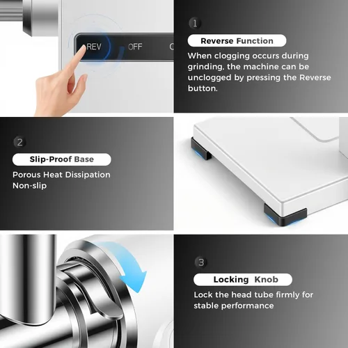Miniatura 6 de Picadora de carne eléctrica para uso doméstico, potencia máxima de 2800 W, cuerpo de metal resistente con inversión automática, 2 cuchillas y 3