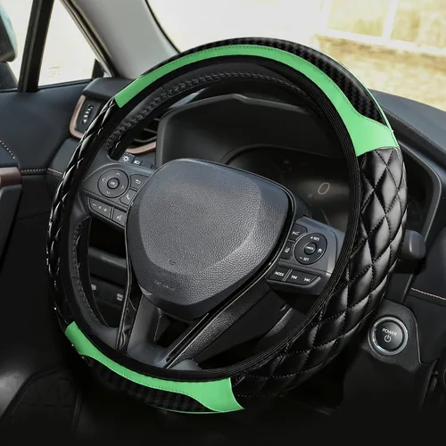 Miniatura 12 de Funda para volante de automóvil, funda protectora de cuero elástico de 15 pulgadas, funda antideslizante y cómoda para manillar, accesorios