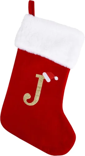 Miniatura 17 de Medias de Navidad con monograma de 20 pulgadas con letras, medias de Navidad grandes súper suaves, terciopelo rojo con puño de felpa blanco súper