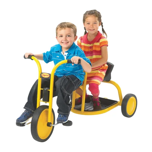 Miniatura 6 de Children's Factory MyRider Chariot Bike para hasta dos pasajeros, triciclo para niños a partir de 3 años, soporta hasta 140 libras, color amarillo