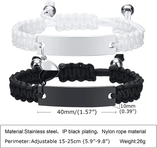 Miniatura 7 de VNOX Pulsera personalizada con nombre, fecha, cita, amistad, pareja, hecha a mano, cuerda trenzada, regalo de aniversario, Navidad, para él y ella
