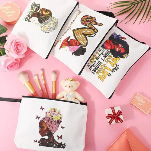 Miniatura 4 de Roowest 4 bolsas de maquillaje afroamericanas negras para mujer, bolsa de cosméticos para mujer, regalos inspiradores, artículos de aseo