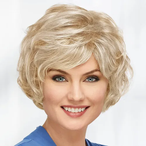 Miniatura 4 de Paula Young Beth Wig Beautiful Bob peluca con flecos suaves y ondas táctiles/tonos multitonales de rubio, plateado, marrón y rojo