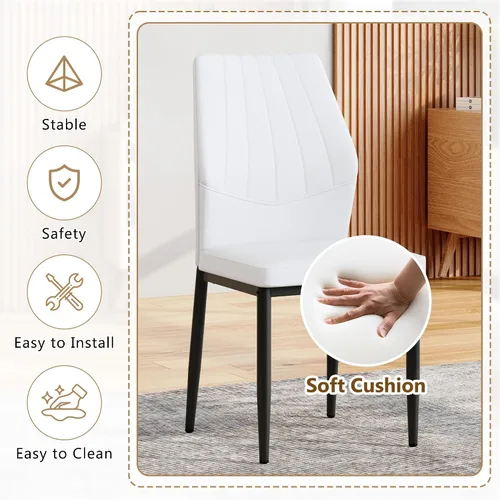 Miniatura 3 de Juego de 4 sillas de comedor negras, modernas sillas de cocina de piel sintética con cojín suave y patas de metal negro, impermeables y fáciles