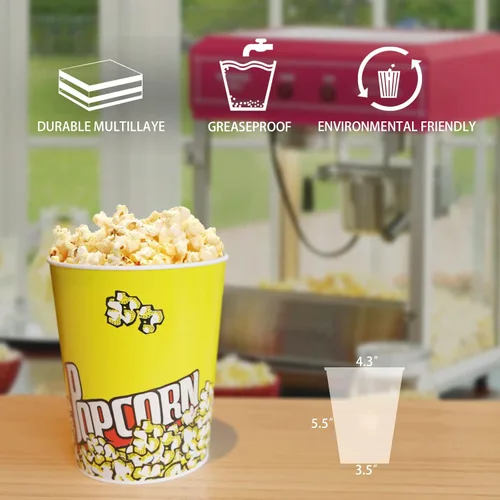 Miniatura 4 de EGGKITPO Paquete de 50 cubos de palomitas de maíz de 32 onzas, estilo retro, desechables, resistentes a la grasa, pequeño agujero para el hogar