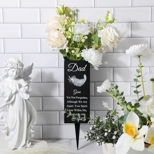 Miniatura 3 de Geosar Jarrones de Cementerio para Papá en Metal para Tumba, Jarrón Floral de Cementerio, Soporte de Flores Conmemorativo con Pincho, Decoraciones