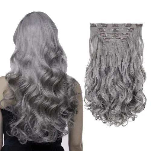 Miniatura 26 de SYXLCYGG Extensiones de cabello negro lacio, 4 piezas, extensiones de cabello con clip de 22 pulgadas, 5.5 onzas, pieza de cabello sintético