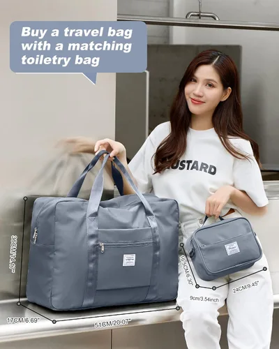 Miniatura 3 de Bolsa de viaje de fin de semana para mujeres y hombres con bolsa de aseo personal, bolsa de transporte para la noche, bolsas grandes plegables