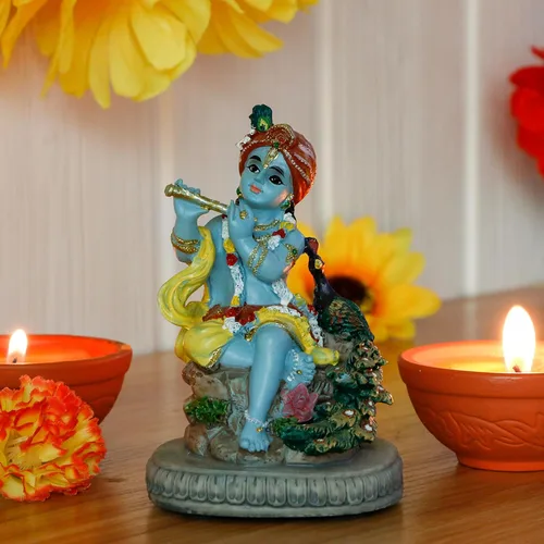 Miniatura 3 de Estatua hindú de Dios Señor Krishna – 4.3 pulgadas de alto, ídolo indio Krishna, escultura para oficina en casa, templo mandir, regalos Puja