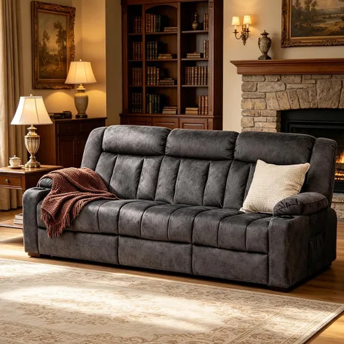 Miniatura 6 de LUCKLIFE Juegos de muebles de sala de estar, sofá reclinable manual, sillón reclinable de 2 asientos, tapicería de tela de aire transpirable