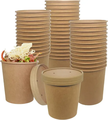 Miniatura 7 de Vasos de papel para helado con tapas de papel, tazas de papel para sopa caliente/fría con tapas (blanco) (40, 8 onzas)