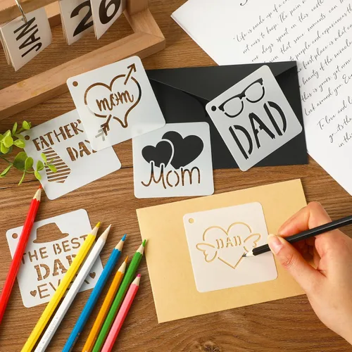Miniatura 4 de Augshy 56 plantillas para el día de la madre, plantillas de 3 pulgadas para el día del padre para pintar, plantillas de pintura reutilizables