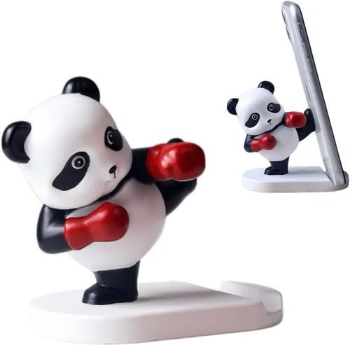 Cute Panda Phone Stand for Desk Resin Bear Figurines Phone Holder White and Black Statue Kawaii Desk Accessories