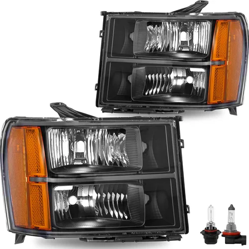 SOCKIR Conjunto de Faros Halógenos Bombillas Incluidas Compatible con GMC 2007-2013 Sierra 1500 / 2007-2014 2500HD 3500HD 09-13 Hybrid Lado del