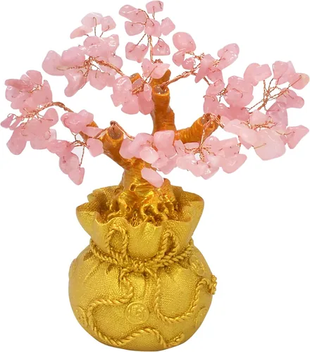 Miniatura 6 de Árbol de gemas de cuarzo rosa natural, árbol de cristal de energía positiva, estatua de Feng Shui, bolsa del tesoro, árbol de chakras manual
