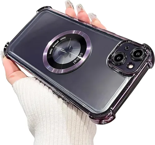 Miniatura 19 de Funda magnética transparente para iPhone 14 Plus, lujo brillante en las cuatro esquinas, protección de grado militar a prueba de golpes