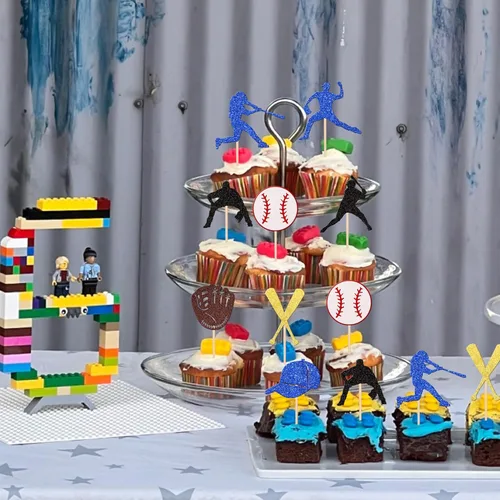 Miniatura 4 de 24 piezas de decoración de cupcakes de béisbol con purpurina para jugadores de béisbol temáticos deportivos para temática de béisbol, baby shower