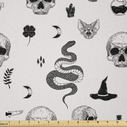 Miniatura 17 de Ambesonne The Yard, tela de calavera colorida con temática de Halloween, diseño de calavera y huesos cruzados, divertido estampado de dibujos