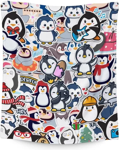 Miniatura 15 de Manta de pingüino para regalar – Manta de 30 x 40 pulgadas para adultos y niños, mantas negras de felpa suave para sofá, oficina