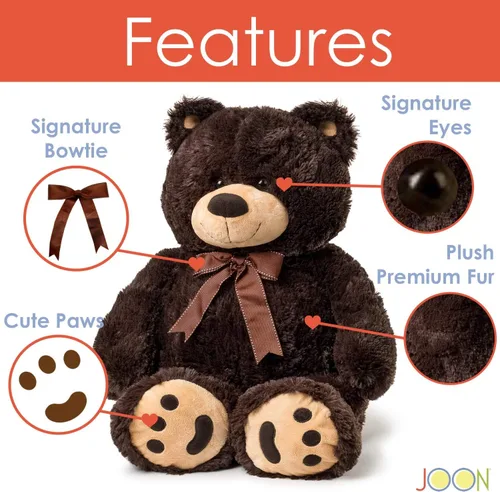 Miniatura 2 de Joon Oso de peluche grande – Pelaje esponjoso, cinta y moño, huellas distintivas – Alegría abrazable y adorable, regalo ideal para baby showers