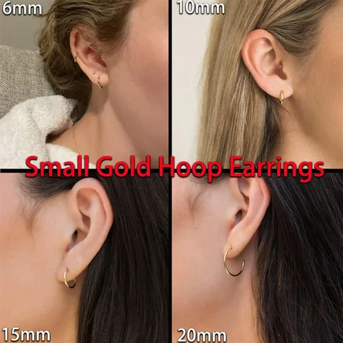 Miniatura 6 de Aretes de aro ligeros y pequeños de oro para mujer, aretes de aro abiertos de oro de 14 quilates, hipoalergénicos, pequeños aretes de aro en oro