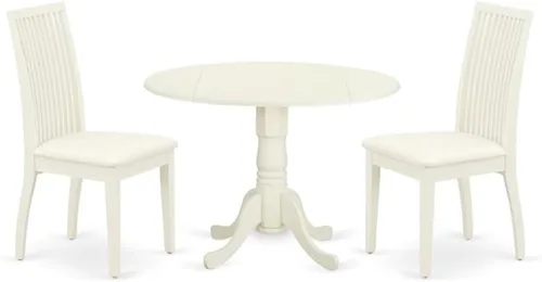 Miniatura 21 de East West Furniture DLIP3-BMK-W Juego de mesa y sillas de cocina de 3 piezas contiene una mesa de comedor redonda con gotas y 2 sillas de comedor