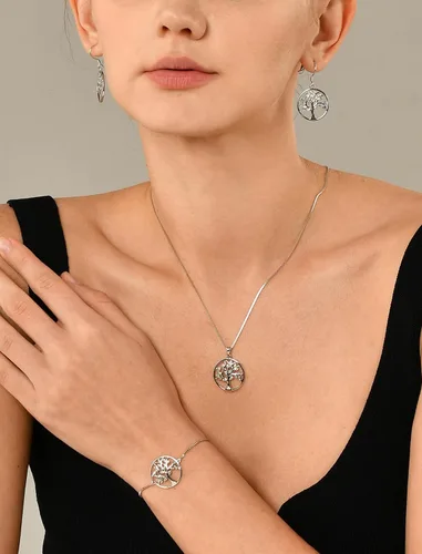 Miniatura 3 de YL Pulsera de árbol de plata de ley 925 con eslabones de árbol de la vida, joyería de piedra natal para mujer