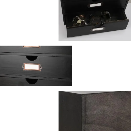Miniatura 7 de Caja de almacenamiento de madera, organizador de escritorio rústico con 3 cajones, accesorios de escritorio de oficina, estante grande