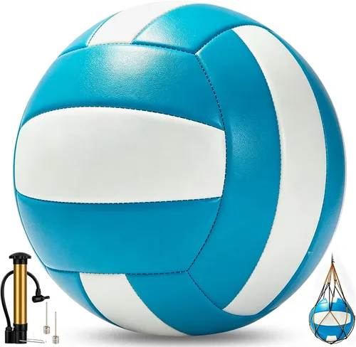 Kit de voleibol suave al tacto, tamaño oficial 5, pelota de voleibol de piel sintética, para jugar al aire libre/interior, juego de playa,