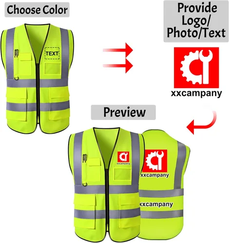 Miniatura 3 de Chaleco de seguridad personalizado Chalecos reflectantes de alta visibilidad con bolsillos con cremallera, logotipo personalizado clase 2 para Azul