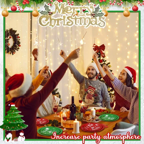 Miniatura 6 de Patelai 120 piezas Suministros de fiesta de Navidad Platos y servilletas desechables de papel Juego de vajilla 48 platos del equipo Travieso