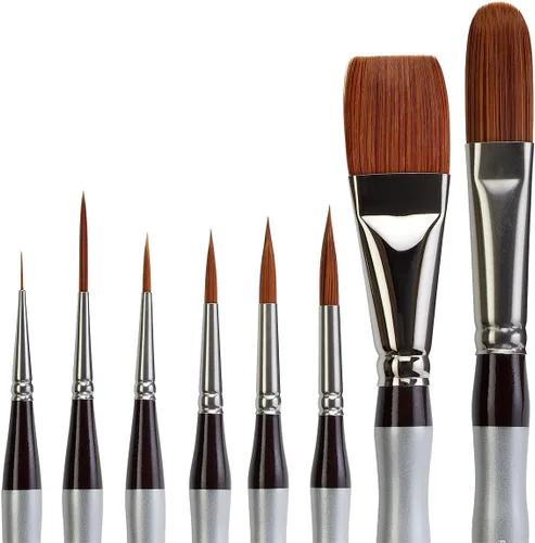 Miniatura 3 de KINGART 1070C Premium 8 Pc. pinceles de pintura acrílica de precisión para artistas, mango corto y cómodo, pelo sintético Taklon para pinturas