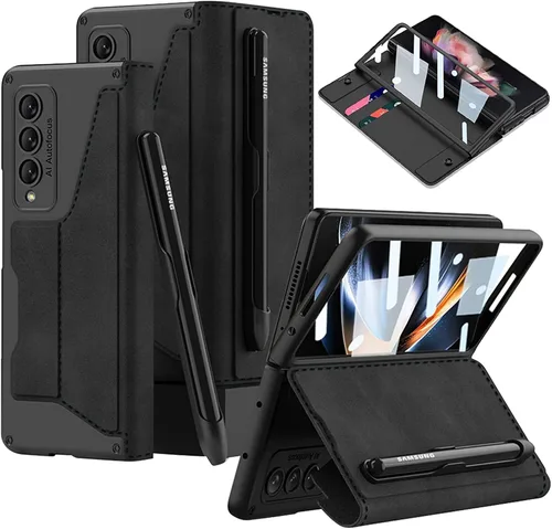 Miniatura 9 de Funda protectora de cuerpo completo para Samsung Galaxy Z Fold4 5G con ranura para S Pen, funda protectora de cuerpo completo antiarañazos de cuero