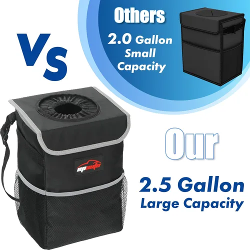 Miniatura 7 de EPAuto Basurero impermeable para automóvil con tapa y bolsillos de almacenamiento, 2.5 galones, color negro