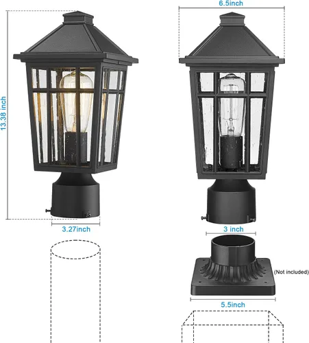 Darkaway Luces de poste para exteriores + adaptador de luz para poste, iluminación de cubierta de poste de valla para jardín, patio, camino (1