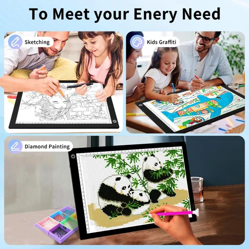 Miniatura 2 de Almohadilla de luz LED A4 para trazar, tablero de luz de dibujo de brillo ajustable para pintura de diamante, desmalezado de vinilo, bocetos